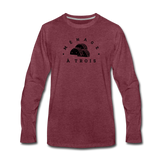 Men's Long Sleeve T-Shirt - Menage A Trois (Black Logo) - heather burgundy