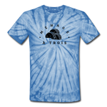 Unisex Tie Dye T-Shirt - Menage A Trois (Black Logo) - spider baby blue