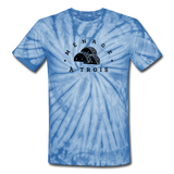 Unisex Tie Dye T-Shirt - Menage A Trois (Black Logo) - spider baby blue