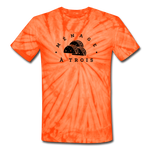 Unisex Tie Dye T-Shirt - Menage A Trois (Black Logo) - spider orange