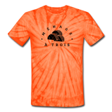 Unisex Tie Dye T-Shirt - Menage A Trois (Black Logo) - spider orange