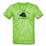 Unisex Tie Dye T-Shirt - Menage A Trois (Black Logo) - spider lime green