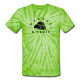 Unisex Tie Dye T-Shirt - Menage A Trois (Black Logo) - spider lime green