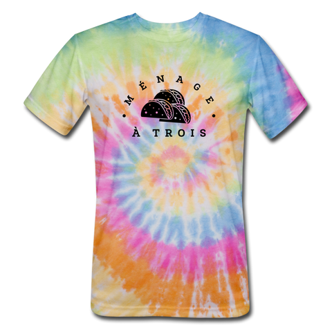 Unisex Tie Dye T-Shirt - Menage A Trois (Black Logo) - rainbow