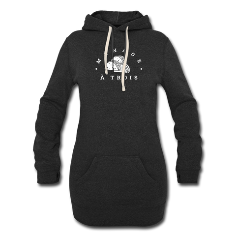 Women's Hoodie Dress - Menage A Trois (White Logo) - heather black