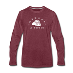 Men's Long Sleeve T-Shirt - Menage A Trois (White Logo) - heather burgundy