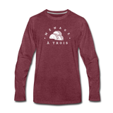 Men's Long Sleeve T-Shirt - Menage A Trois (White Logo) - heather burgundy