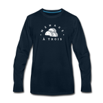 Men's Long Sleeve T-Shirt - Menage A Trois (White Logo) - deep navy