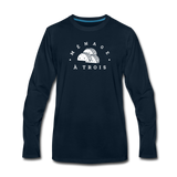 Men's Long Sleeve T-Shirt - Menage A Trois (White Logo) - deep navy