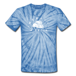 Unisex Tie Dye T-Shirt - Menage A Trois (White Logo) - spider baby blue