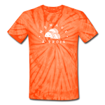 Unisex Tie Dye T-Shirt - Menage A Trois (White Logo) - spider orange