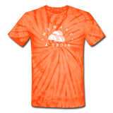 Unisex Tie Dye T-Shirt - Menage A Trois (White Logo) - spider orange