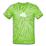 Unisex Tie Dye T-Shirt - Menage A Trois (White Logo) - spider lime green