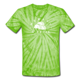 Unisex Tie Dye T-Shirt - Menage A Trois (White Logo) - spider lime green