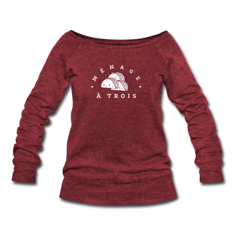 Women's Wideneck Sweatshirt - Menage A Trois (White Logo) - cardinal triblend