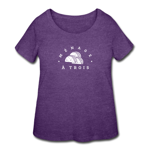 Women’s Curvy T-Shirt - Menage A Trois (White Logo) - heather purple