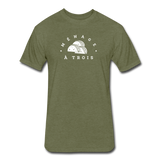 Fitted Men's T-Shirt - Menage A Trois (White Logo) - heather military green