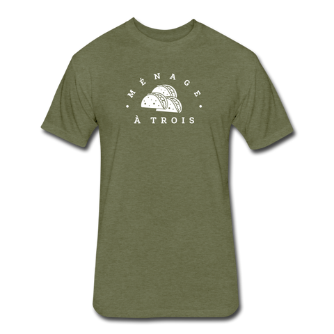 Fitted Men's T-Shirt - Menage A Trois (White Logo) - heather military green