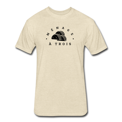 Fitted Men's T-Shirt - Menage A Trois (Black Logo) - heather cream