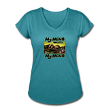 Women's V-Neck T-Shirt - My Mind On Coffee (Woman) - heather turquoise