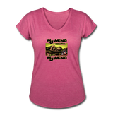 Women's V-Neck T-Shirt - My Mind On Coffee (Woman) - heather raspberry