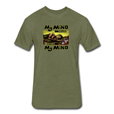 Fitted Men's T-Shirt - My Mind On Coffee (Woman) - heather military green