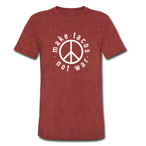 Men's Tri-Blend T-Shirt - Make Tacos Not War (White Logo) - heather cranberry