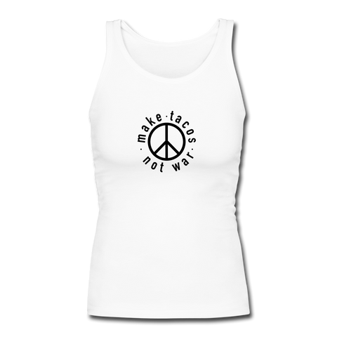 Women's Fitted Tank - Make Tacos Not War (Black Logo) - white