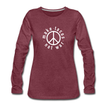 Women's Long Sleeve T-Shirt - Make Tacos Not War (White Logo) - heather burgundy