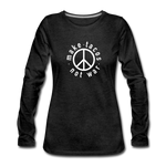 Women's Long Sleeve T-Shirt - Make Tacos Not War (White Logo) - charcoal gray