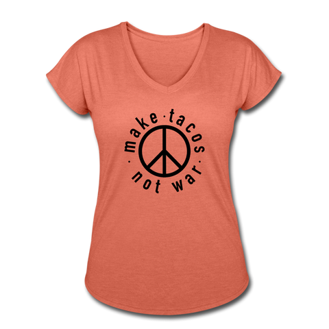 Women's V-Neck T-Shirt - Make Tacos Not War (Black Logo) - heather bronze