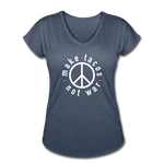 Women's V-Neck T-Shirt - Make Tacos Not War (White Logo) - navy heather