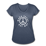 Women's V-Neck T-Shirt - Make Tacos Not War (White Logo) - navy heather