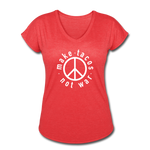 Women's V-Neck T-Shirt - Make Tacos Not War (White Logo) - heather red