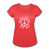 Women's V-Neck T-Shirt - Make Tacos Not War (White Logo) - heather red