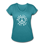 Women's V-Neck T-Shirt - Make Tacos Not War (White Logo) - heather turquoise