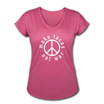 Women's V-Neck T-Shirt - Make Tacos Not War (White Logo) - heather raspberry