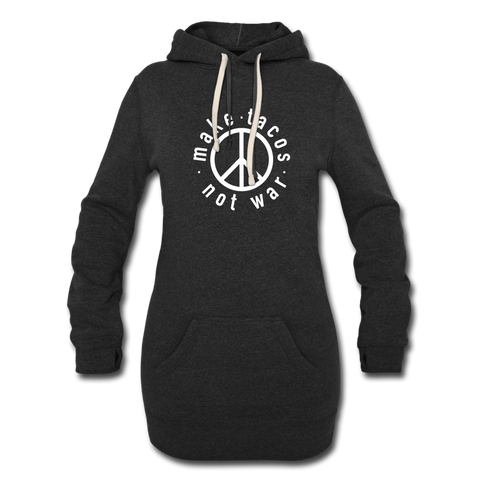 Women's Hoodie Dress - Make Tacos Not War (White Logo) - heather black