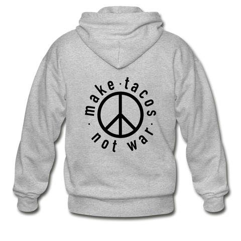 Men's Heavy Blend Adult Zip Hoodie - Make Tacos Not War (Black Logo) - heather gray