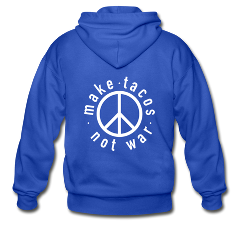 Men's Heavy Blend Adult Zip Hoodie - Make Tacos Not War (White Logo) - royal blue