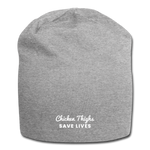 Jersey Beanie - Chicken Thighs Save Lives (White Logo) - heather gray