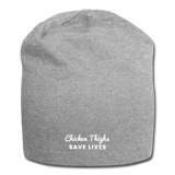 Jersey Beanie - Chicken Thighs Save Lives (White Logo) - heather gray