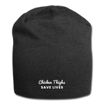 Jersey Beanie - Chicken Thighs Save Lives (White Logo) - charcoal gray