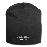 Jersey Beanie - Chicken Thighs Save Lives (White Logo) - charcoal gray