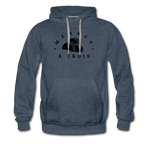 Men’s Premium Hoodie - Menage A Trois (Black Logo) - heather denim