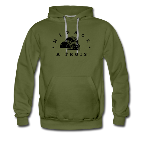 Men’s Premium Hoodie - Menage A Trois (Black Logo) - olive green