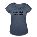 Women's V-Neck T-Shirt - Chicken Thighs Save Lives (Black Logo) - navy heather