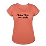 Women's V-Neck T-Shirt - Chicken Thighs Save Lives (Black Logo) - heather bronze