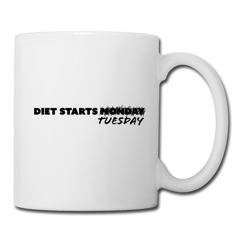 Coffee/Tea Mug - Diet Starts Tuesday (Black Logo) - white