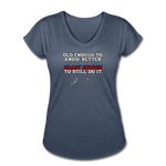 Women's V-Neck T-Shirt - Old Enough To Know Better (White Logo) - navy heather